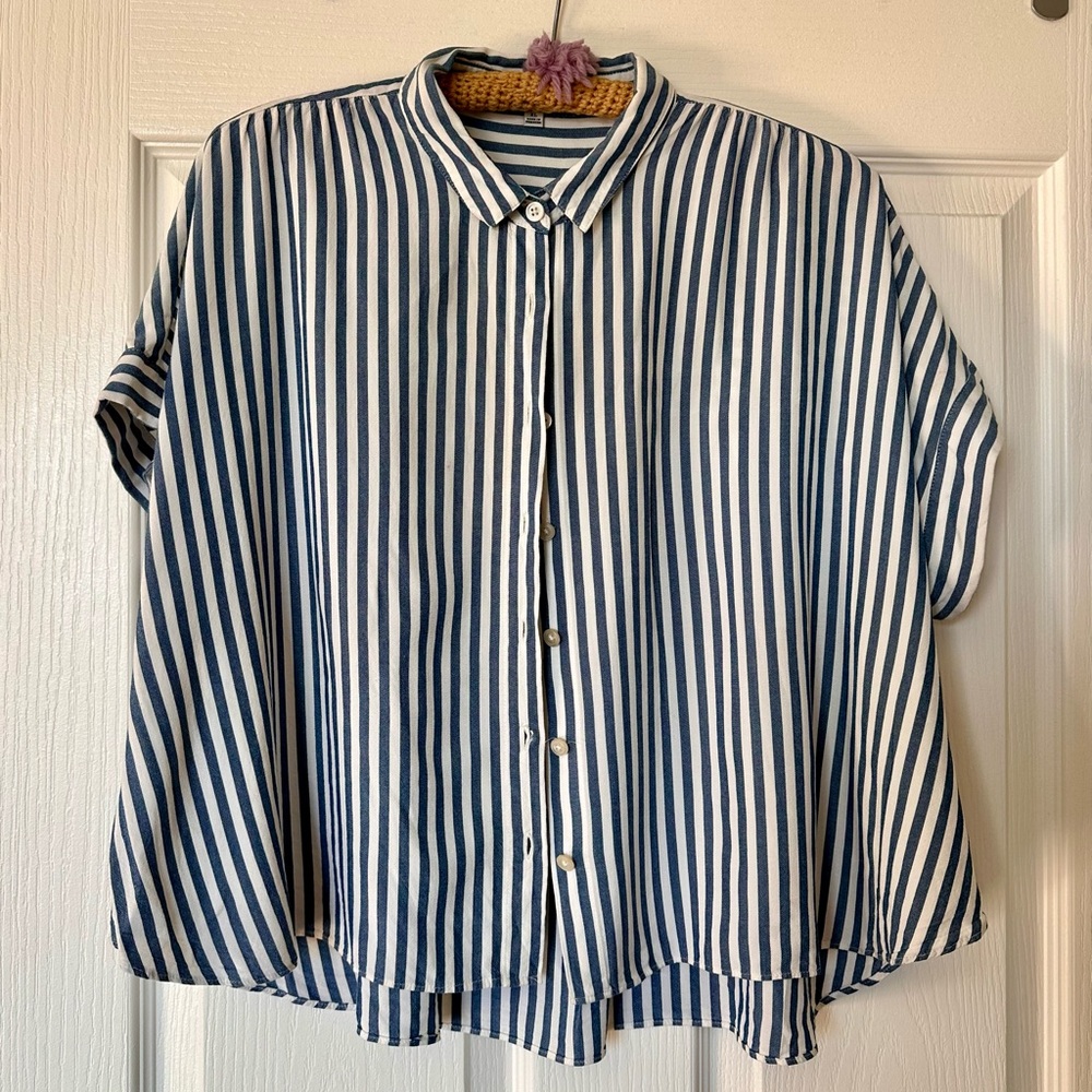 Madewell Blue and White Striped Cotton Button-Up Shirt